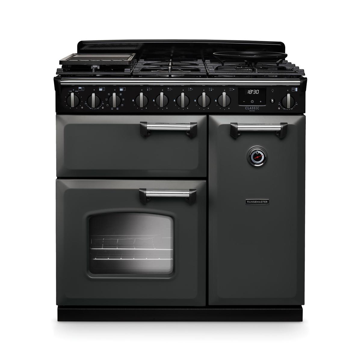 Rangemaster Classic Deluxe 90cm Dual Fuel Range Cooker - Slate & Chrome