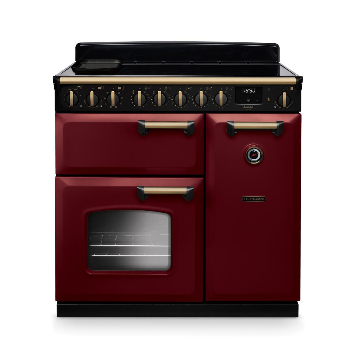 Rangemaster Classic Deluxe 90cm Dual Fuel Range Cooker - Bordeaux & Brass