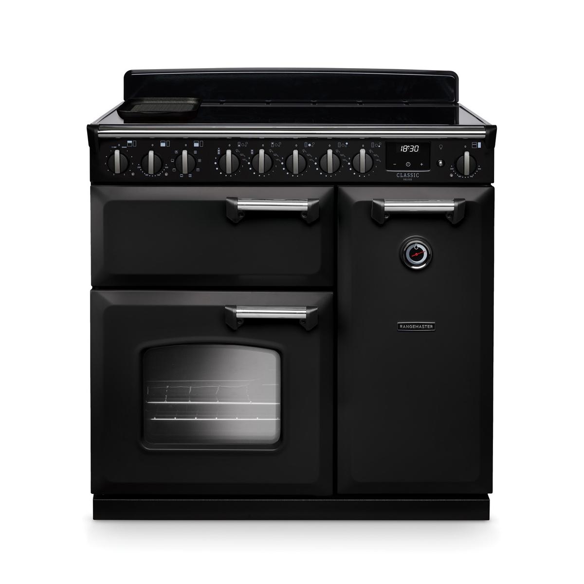 Rangemaster Classic Deluxe 90cm Dual Fuel Range Cooker - Charcoal Black & Chrome