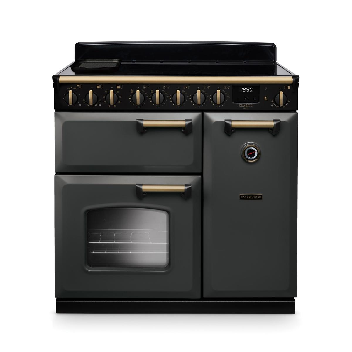 Rangemaster Classic Deluxe 90cm Dual Fuel Range Cooker - Slate & Brass