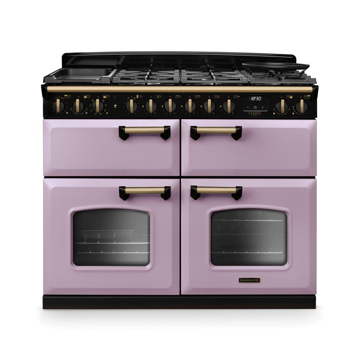 Rangemaster Classic Deluxe 110cm Base Cavity Dual Fuel Range Cooker - Heather & Brass