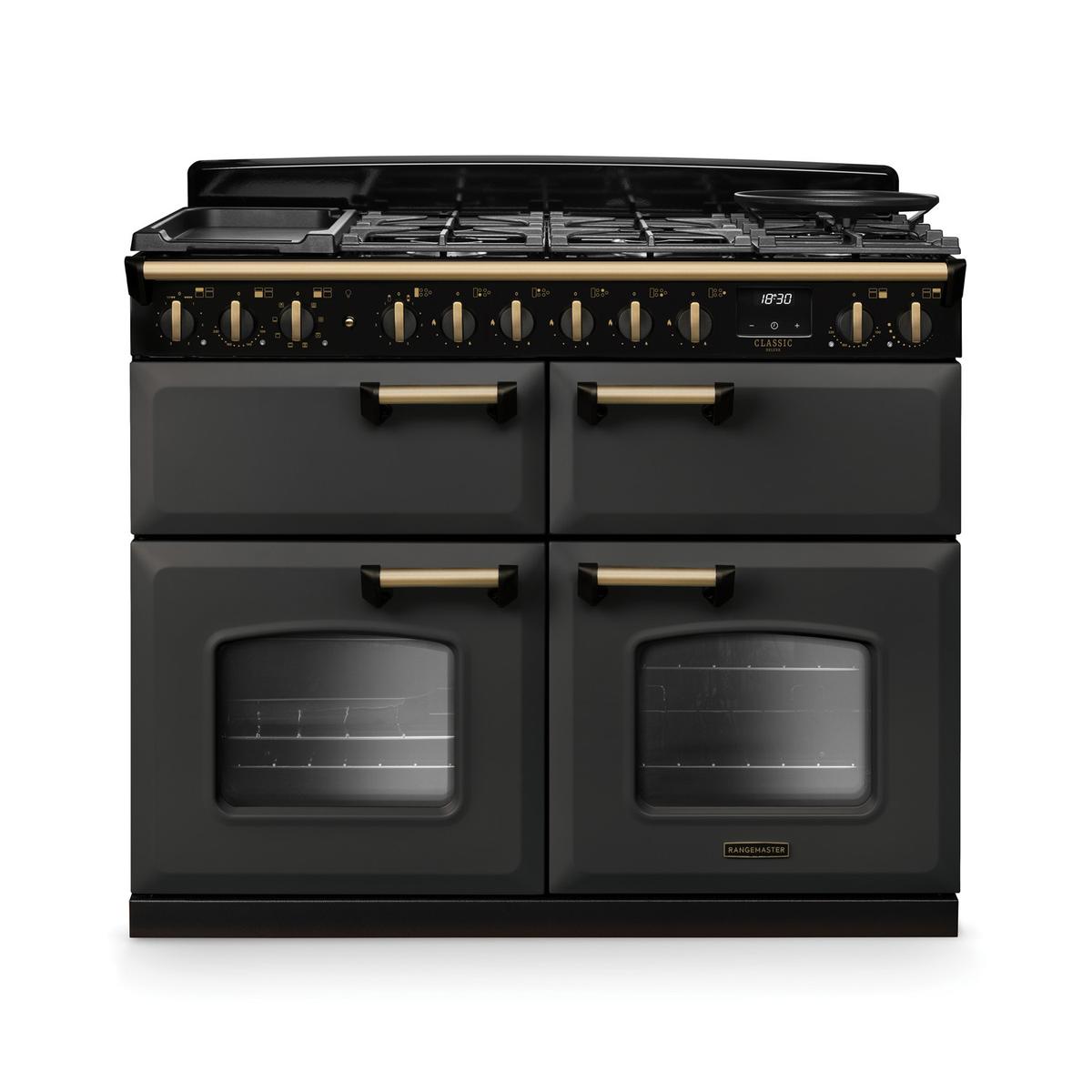 Rangemaster Classic Deluxe 110cm Base Cavity Dual Fuel Range Cooker - Slate & Brass