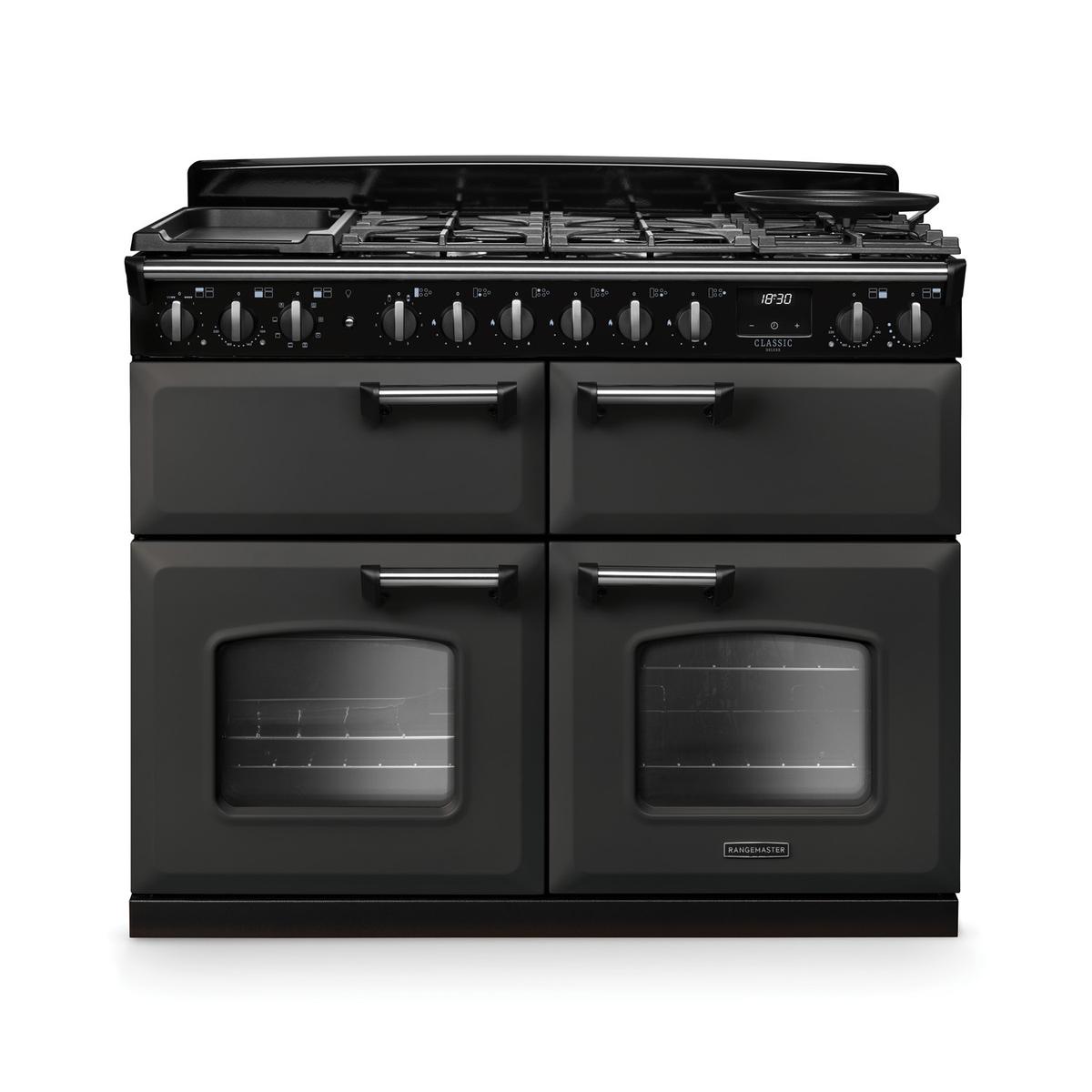 Rangemaster Classic Deluxe 110cm Base Cavity Dual Fuel Range Cooker - Slate & Chrome