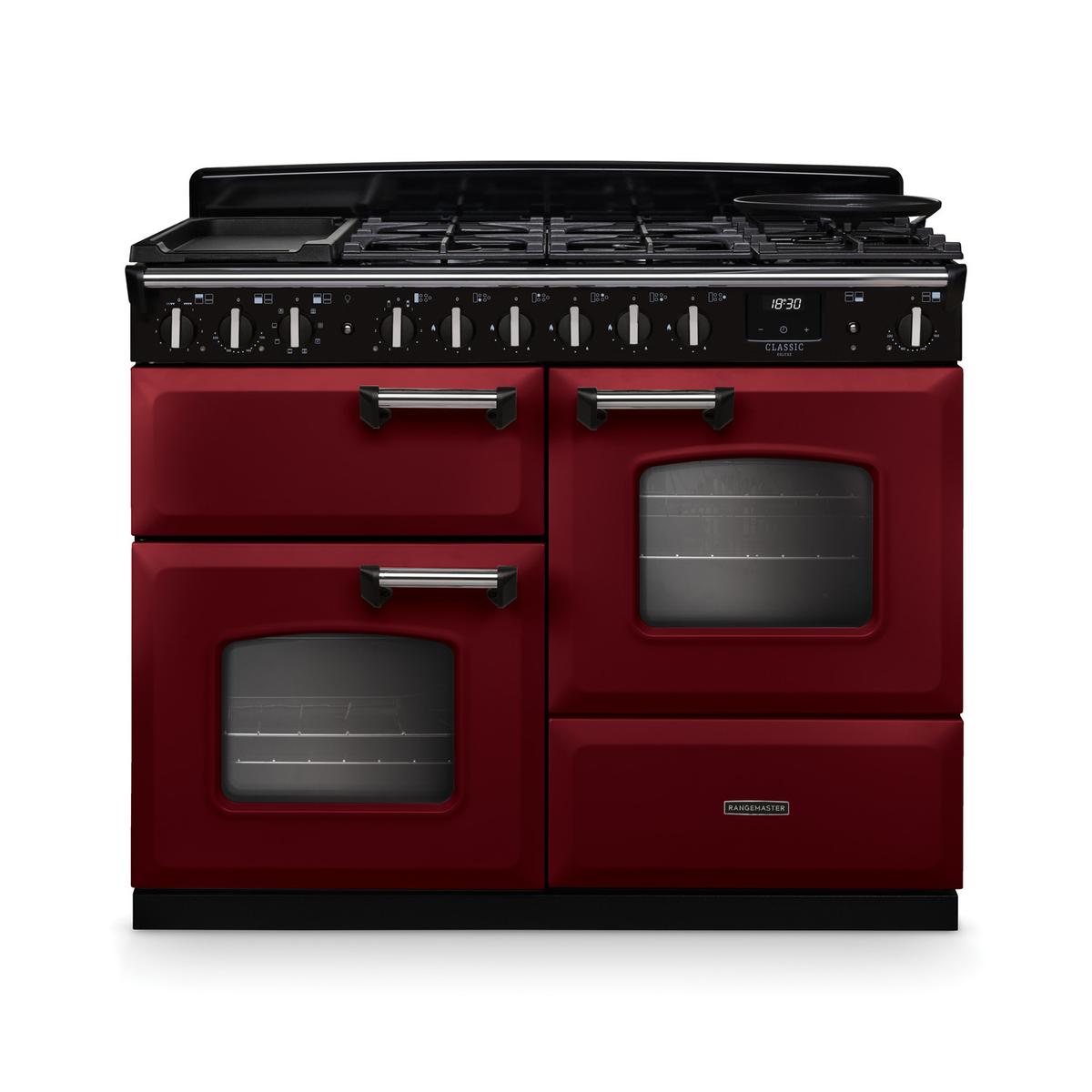 Rangemaster Classic Deluxe 110cm Dual Fuel Range Cooker - Bordeaux & Chrome