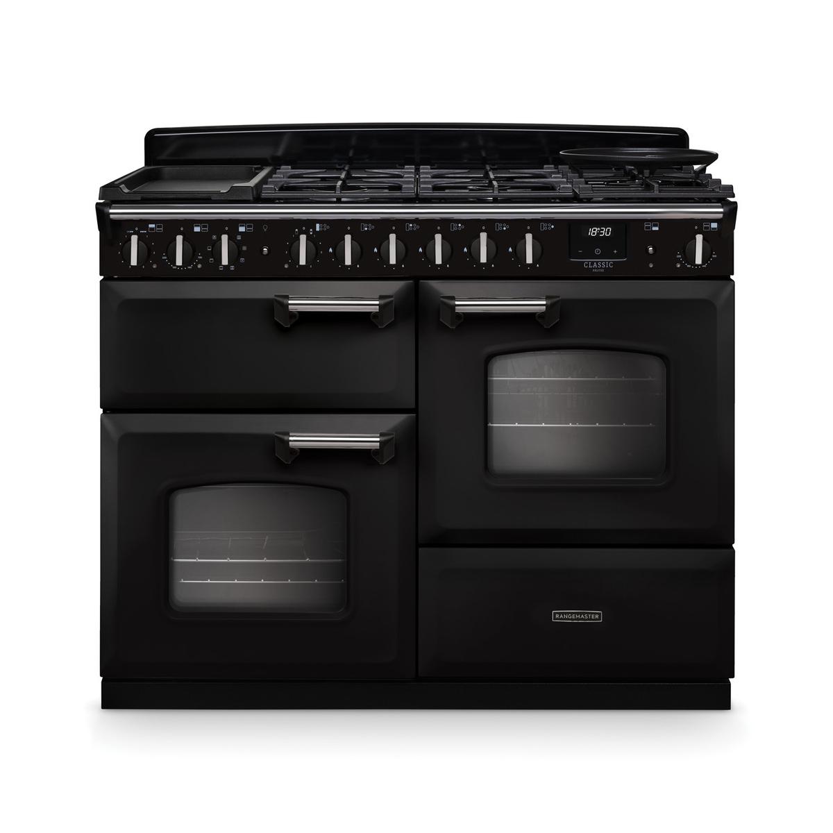 Rangemaster Classic Deluxe 110cm Dual Fuel Range Cooker - Charcoal Black & Chrome