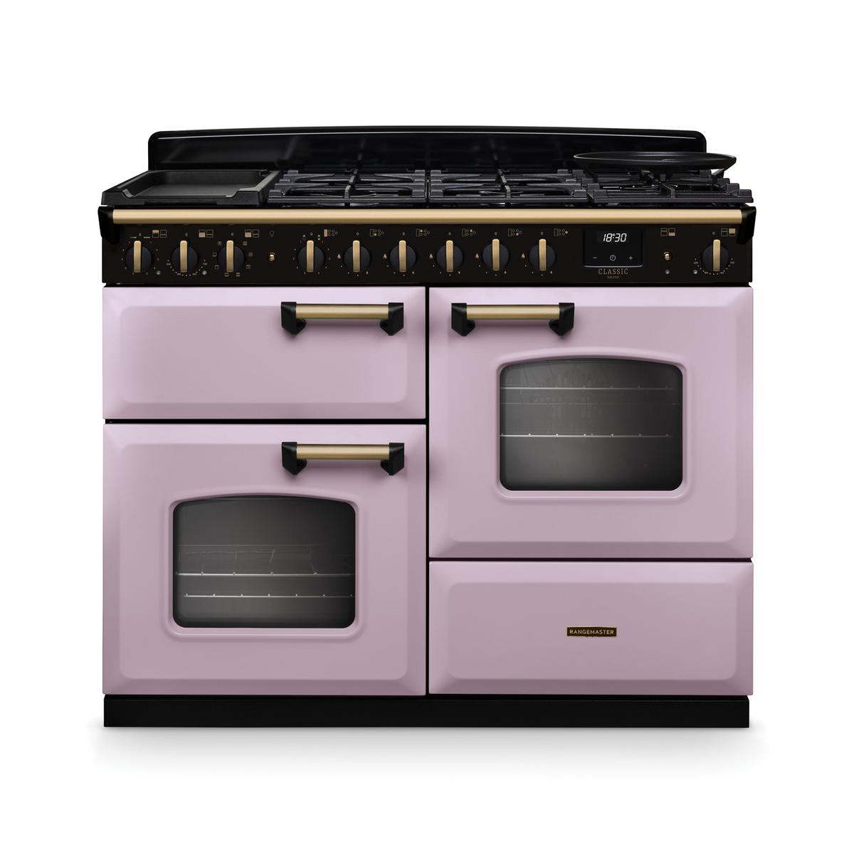 Rangemaster Classic Deluxe 110cm Dual Fuel Range Cooker - Heather & Brass