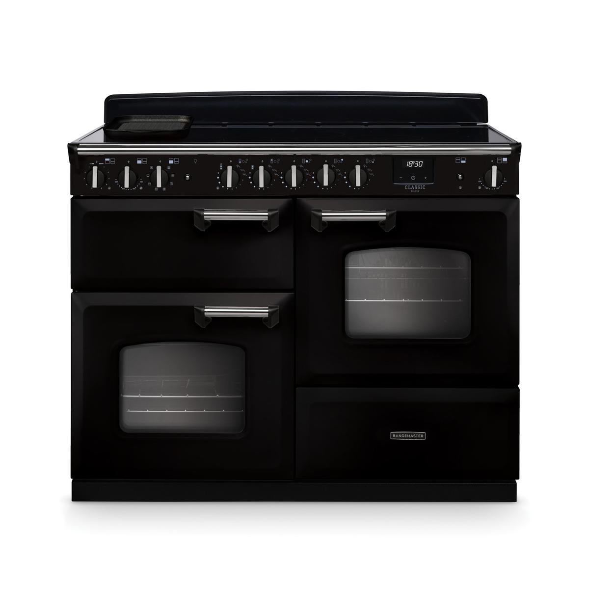 Rangemaster Classic Deluxe 110cm Induction Range Cooker - Gloss Black & Chrome