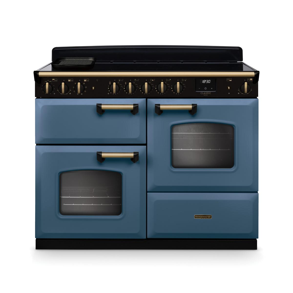 Rangemaster Classic Deluxe 110cm Induction Range Cooker - Stone Blue + Brass