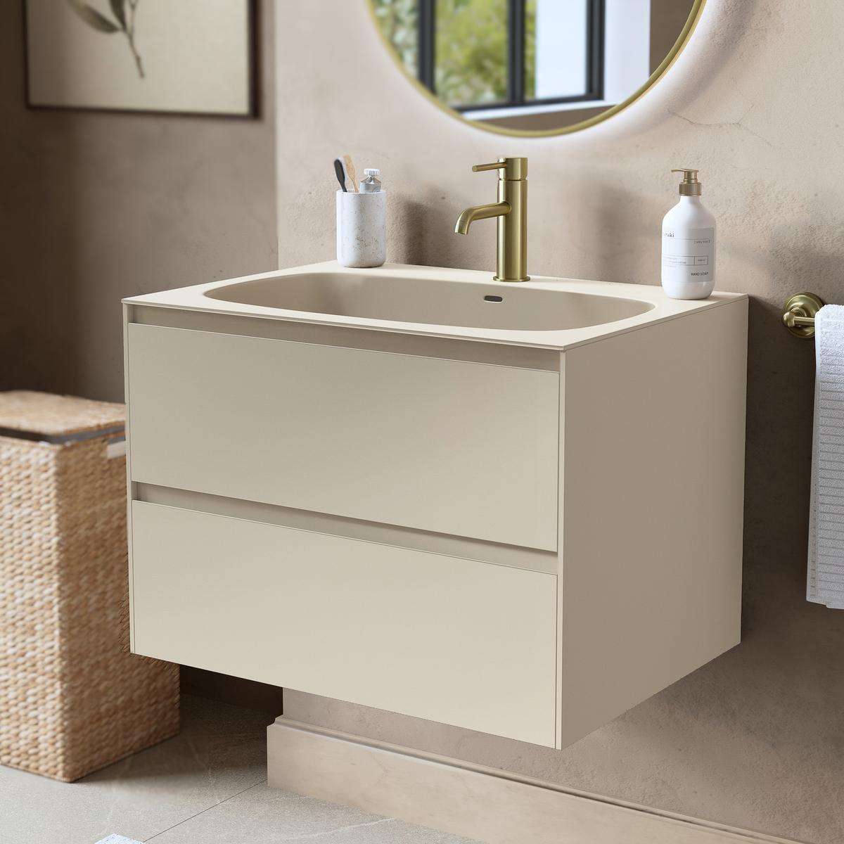 700mm Beige Wall Hung Vanity Unit with Basin - Como