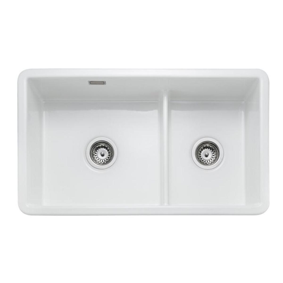 Rangemaster Rustique Double Bowl Inset / Undermount White Ceramic Kitchen Sink