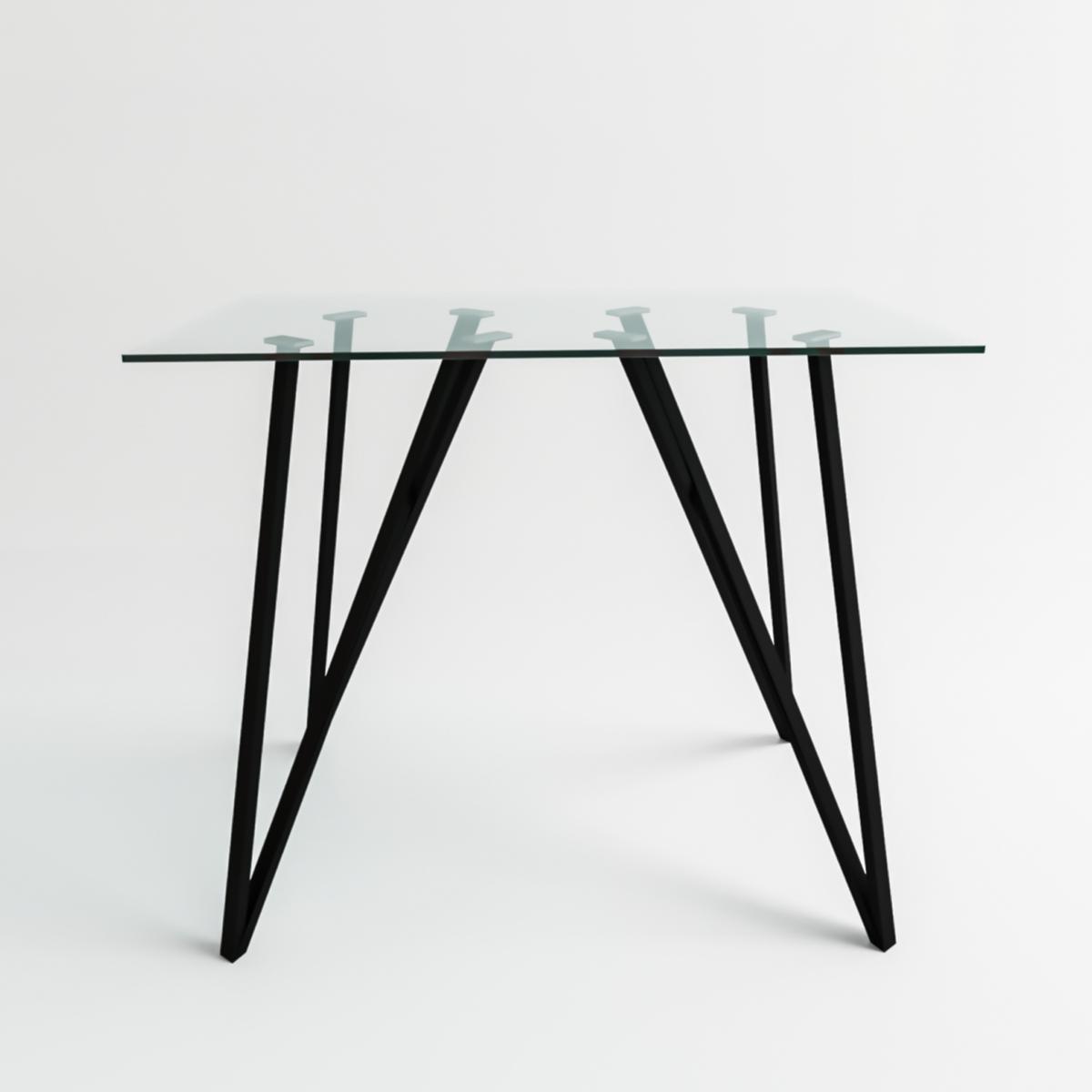 Small Glass Breakfast Bar Table with Black Metal Legs - Seats 4 - Dax