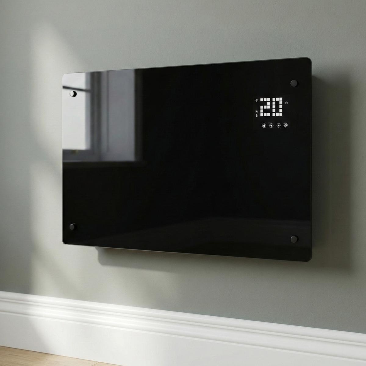 electriQ 2500W Smart Designer Glass Panel Convection Heater - Wall Mountable & Bathroom Safe - Black