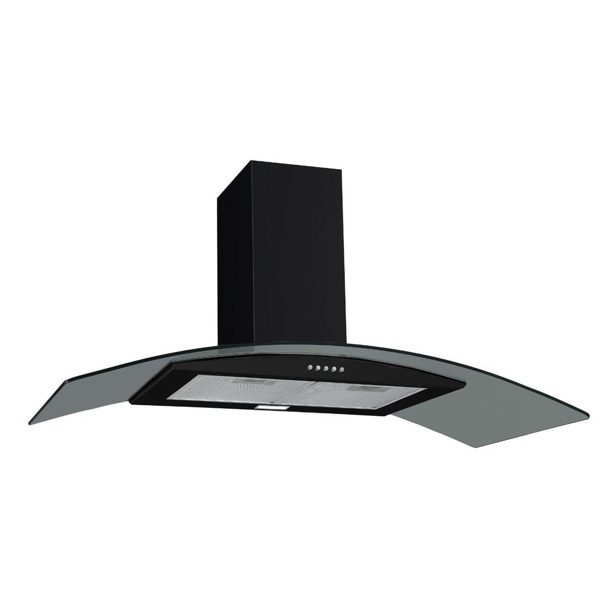 electriQ 100cm Curved Glass Chimney Cooker Hood - Black