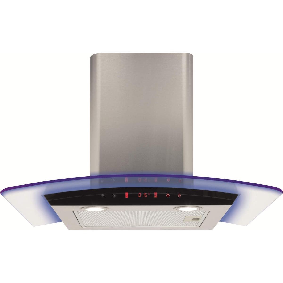CDA 60cm Curved Glass Chimney Hood with LED Edge Lighting - Stainless Steel