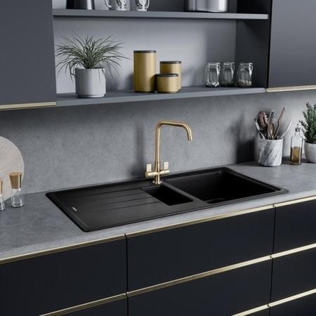 Rangemaster Elements 1.5 Bowl Inset Black Granite Kitchen Sink with Reversible Drainer
