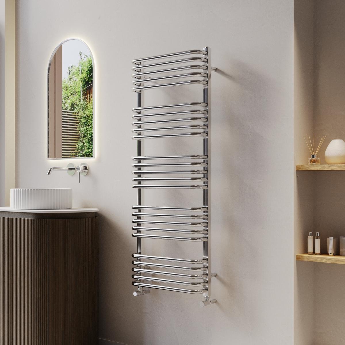 Chrome Curved Towel Radiator 1270 x 500mm - Ember