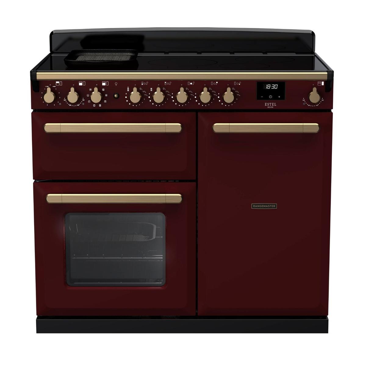 Rangemaster Estel Deluxe 100cm Induction Range Cooker - Bordeaux + Brass