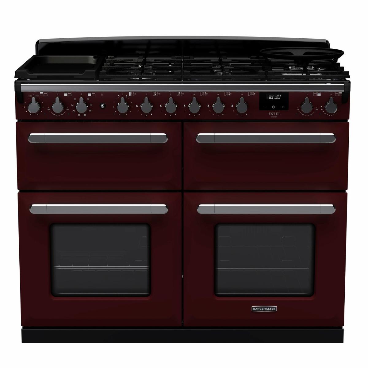 Rangemaster Estel Deluxe 110cm Dual Fuel Range Cooker - Bordeaux + Chrome