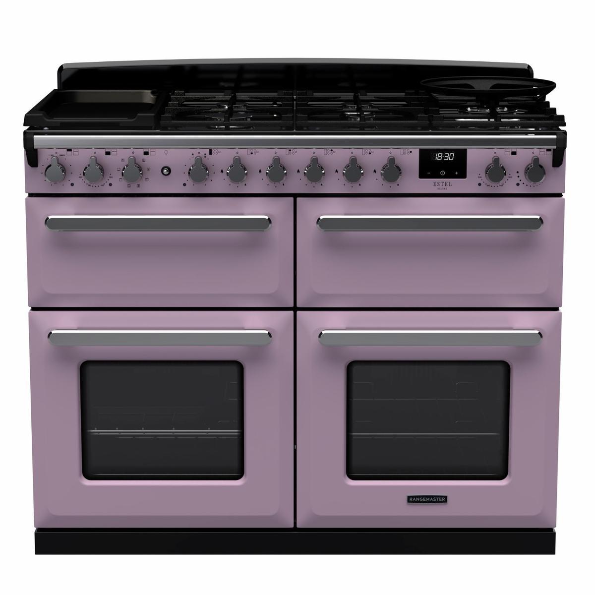 Rangemaster Estel Deluxe 110cm Dual Fuel Range Cooker - Heather + Chrome