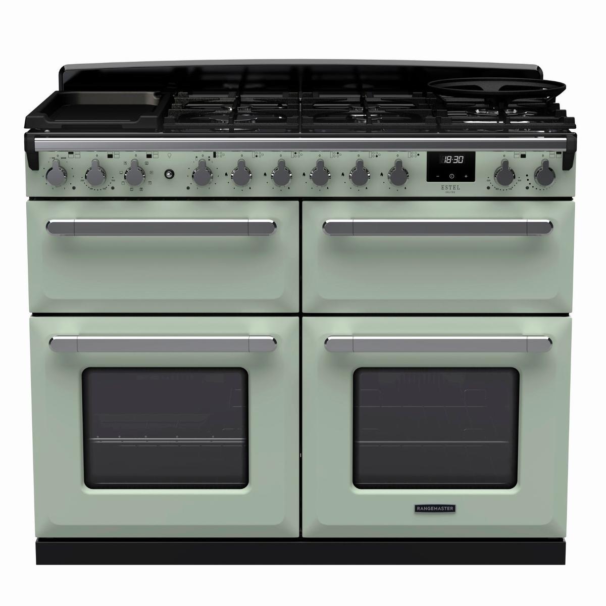 Rangemaster Estel Deluxe 110cm Dual Fuel Range Cooker - Mint + Chrome