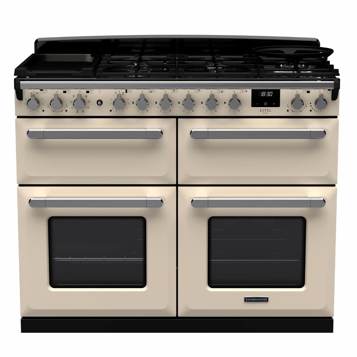 Rangemaster Estel Deluxe 110cm Dual Fuel Range Cooker - Pale Cream + Chrome
