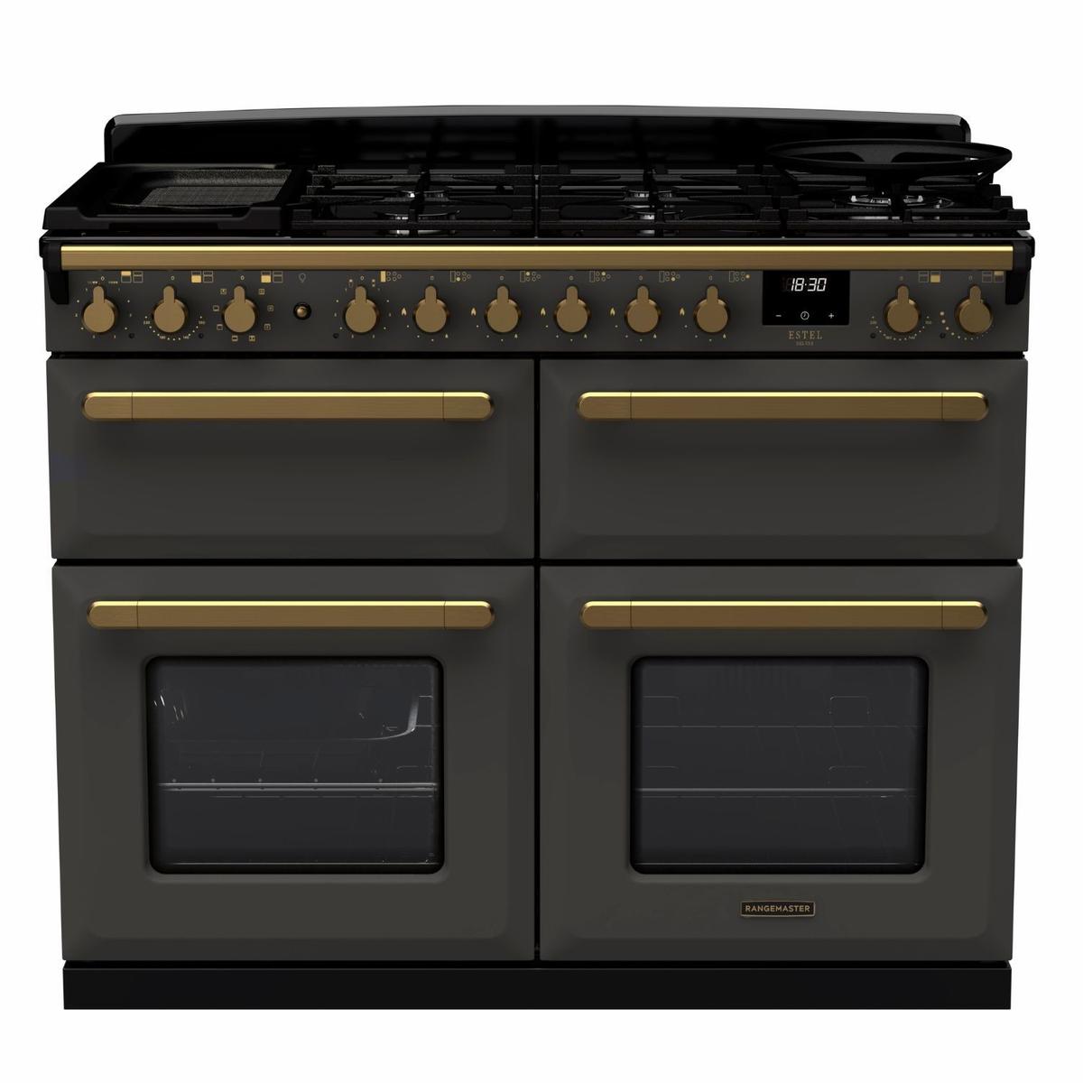 Rangemaster Estel Deluxe 110cm Dual Fuel Range Cooker - Slate + Brass