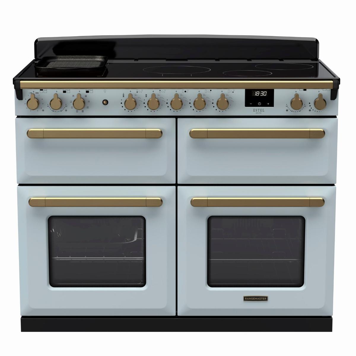 Rangemaster Estel Deluxe 110cm Induction Range Cooker - Misty Blue + Brass