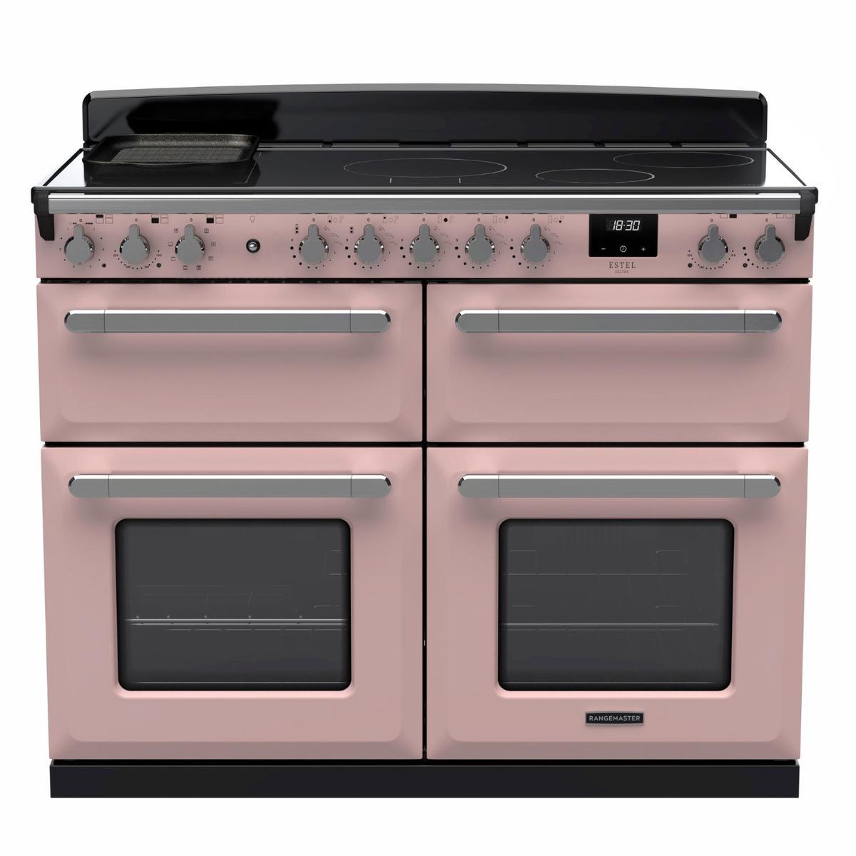 Rangemaster Estel Deluxe 110cm Induction Range Cooker - Pale Pink + Chrome