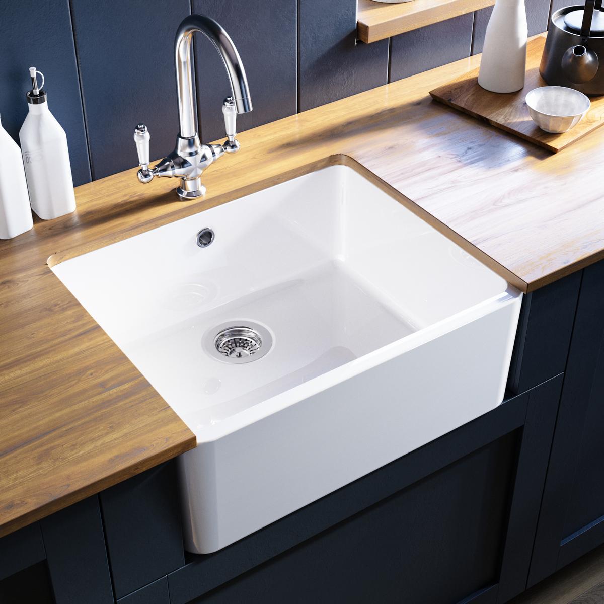 Single Bowl White Ceramic Undermount Belfast Kitchen Sink - Taylor & Moore Esme