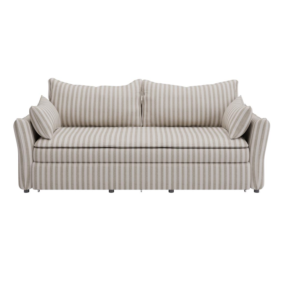 3 Seater Pull-Out Sofa Bed with Storage in Beige Striped Chenille - Gaia