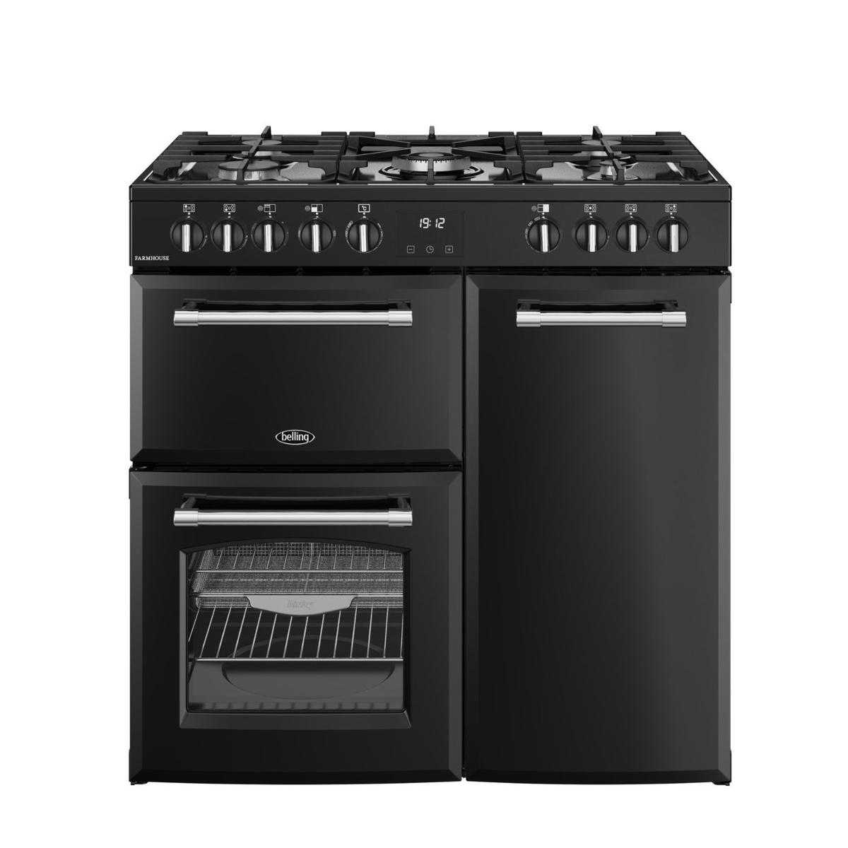GRADE A1 - Belling Farmhouse 90cm Dual Fuel Range Cooker - Black