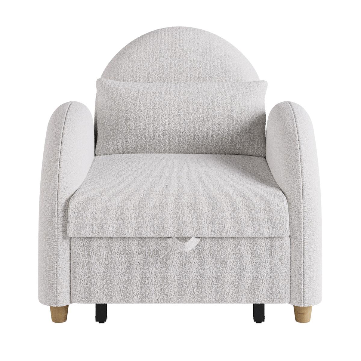 Pull-Out Single Chair Bed in Beige Boucle - Gene