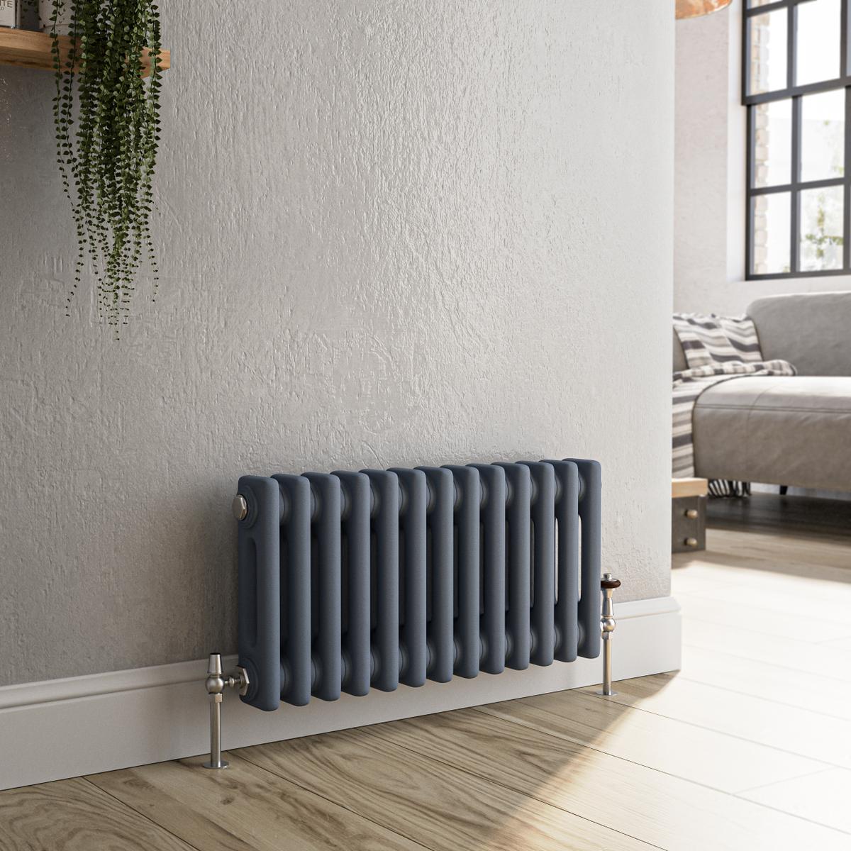 Refurbished Reggio Anthracite Horizontal Double Column Traditional Radiator 300x605mm 1062 BTU - Cast Iron Style