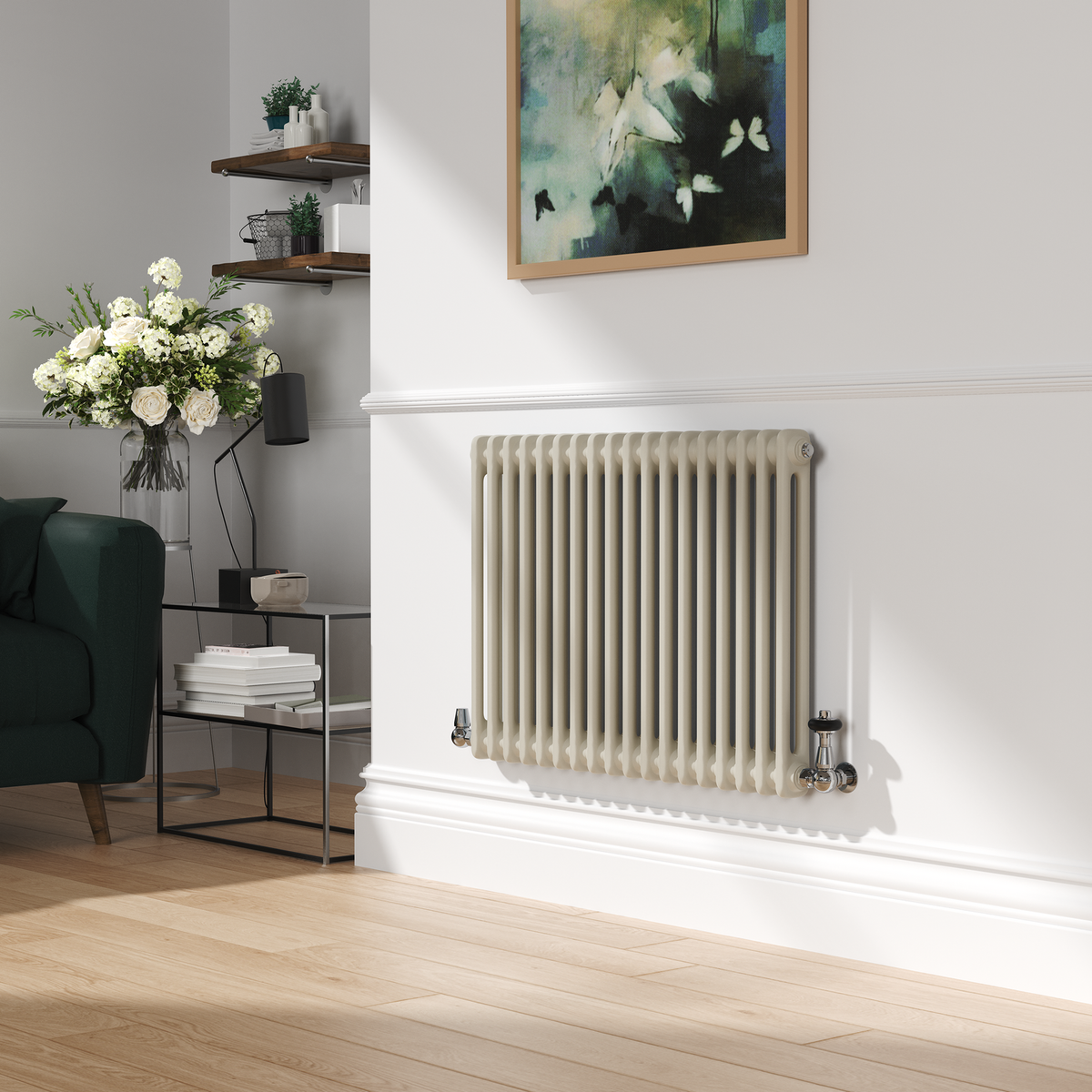 GRADE A2 - Reggio Linen Horizontal Double Column Traditional Radiator 600x830mm 2832 BTU - Cast Iron Style