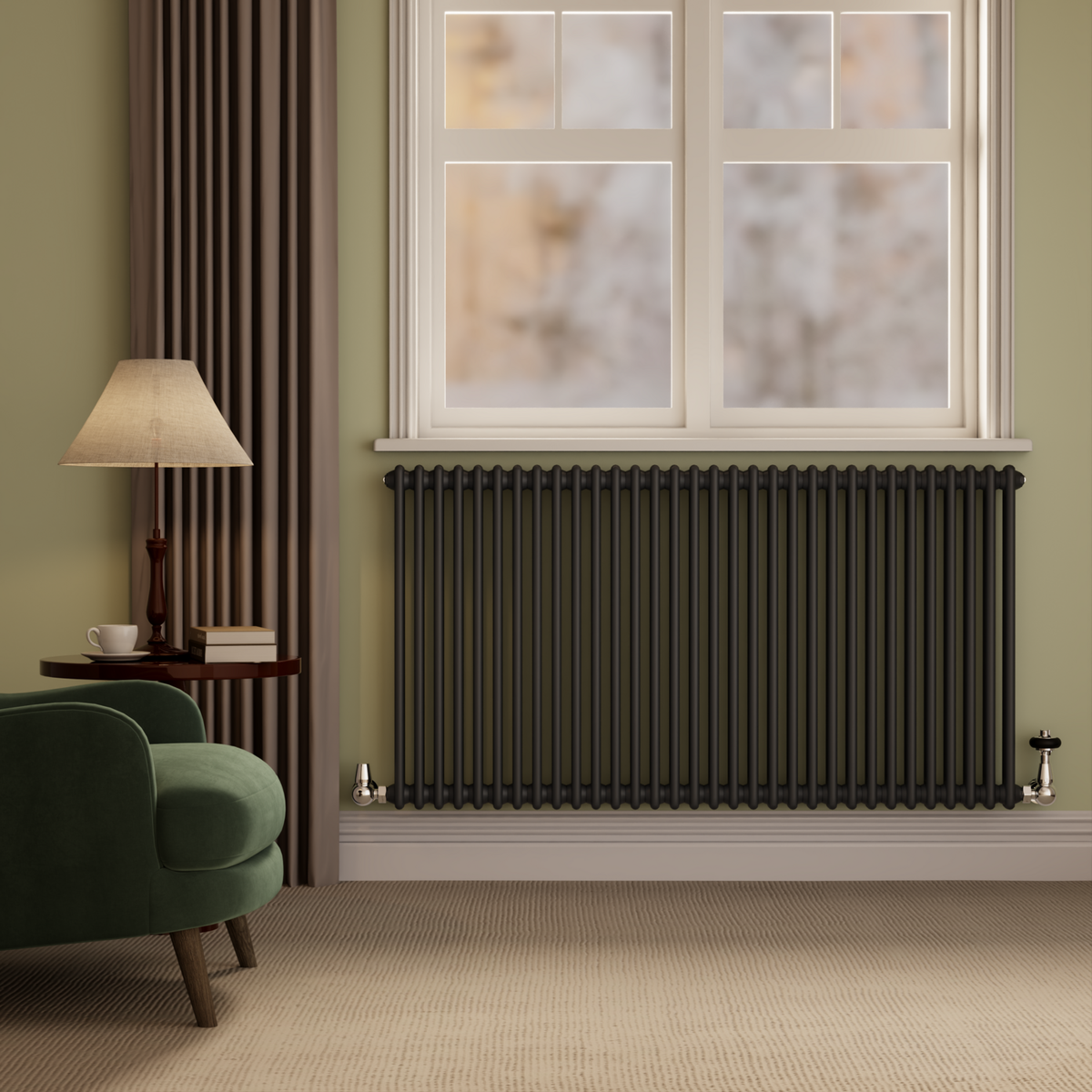 Reggio Midnight Black Horizontal Double Column Radiator 800x1460mm 6598 BTU - Cast Iron Style