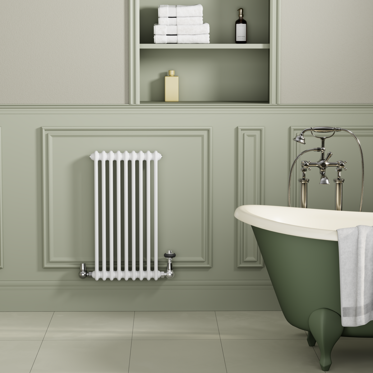 Reggio White Horizontal Double Column Radiator 800x425mm 1855 BTU - Cast Iron Style