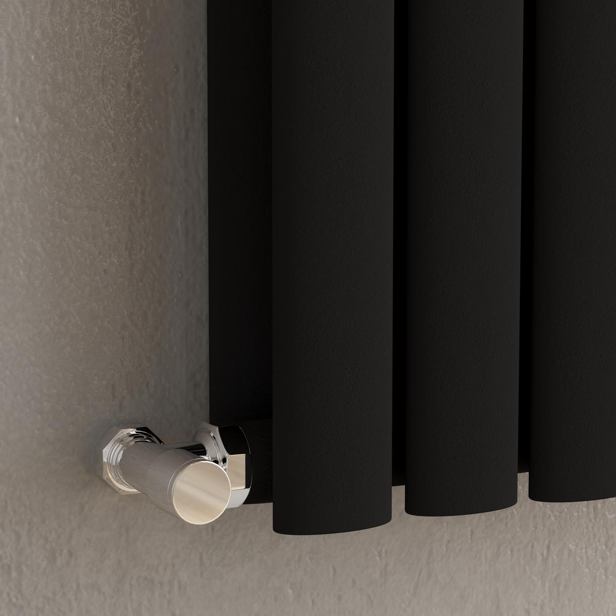 GRADE A1 - Sorrento Midnight Black Horizontal Oval Designer Radiator 600x590mm Double Panel 2399 BTU