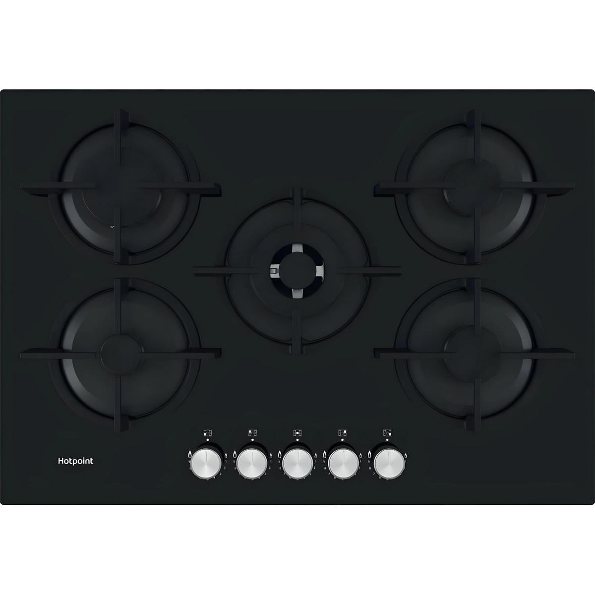 Hotpoint 73cm 5 Burner Gas on Glass Hob - Black