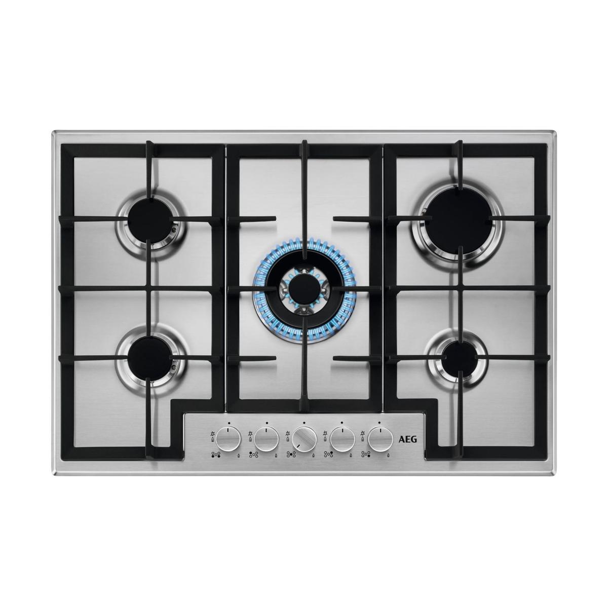 Refurbished AEG 3000 Series HGX75400SM 75cm 5 Burner Gas Hob with Wok Burner