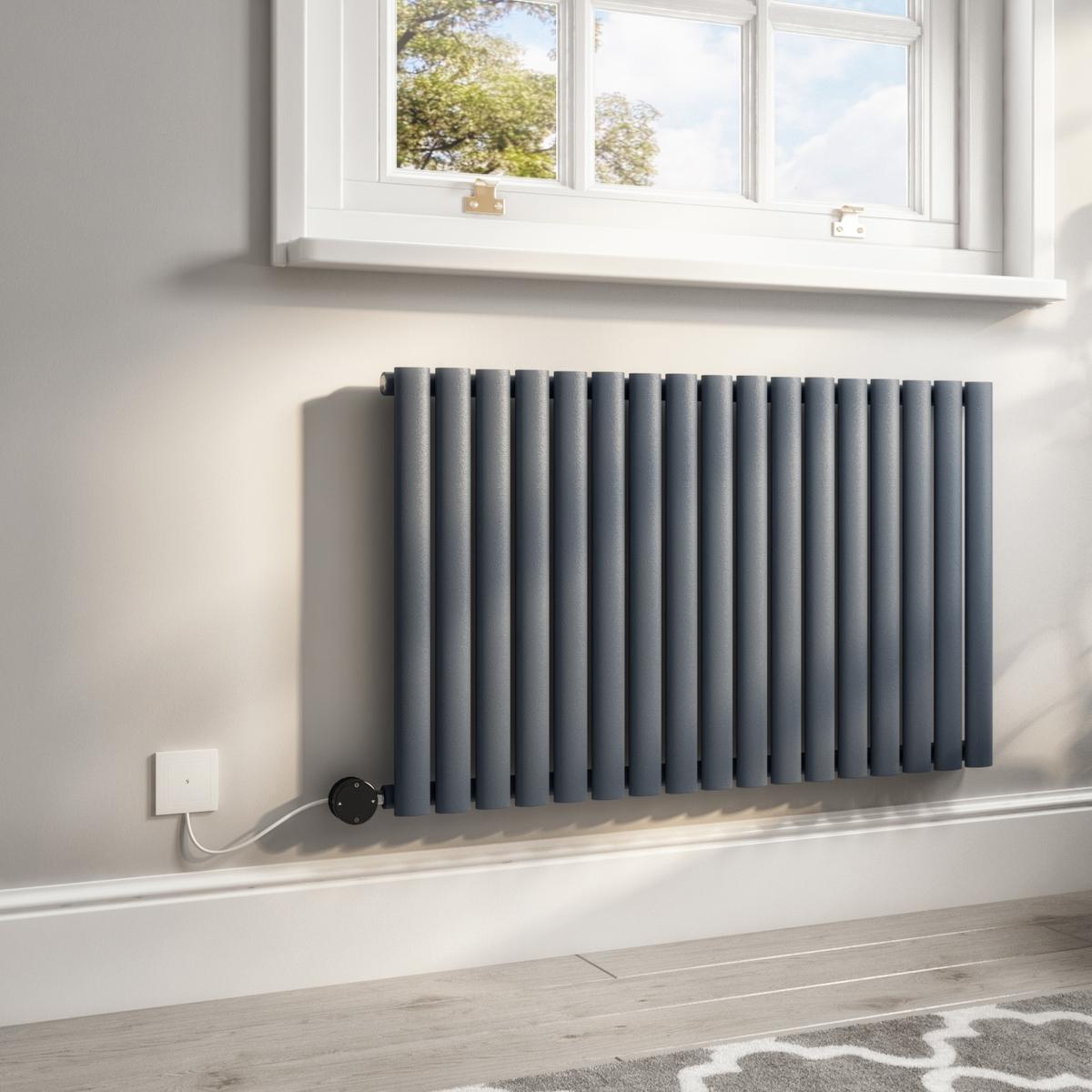 GRADE A3 - Anthracite Horizontal Smart Electric Radiator with Wi-Fi Thermostat - 1200W - H600xW1003mm - Bathroom Safe