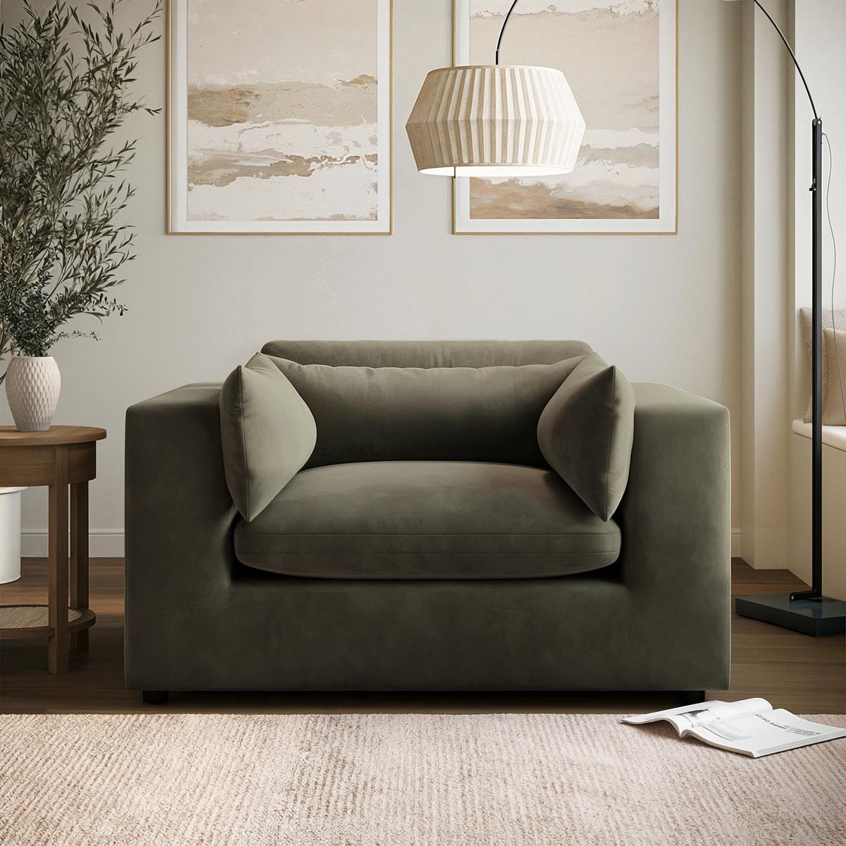 Khaki Green Velvet Cuddle Chair - Hudson