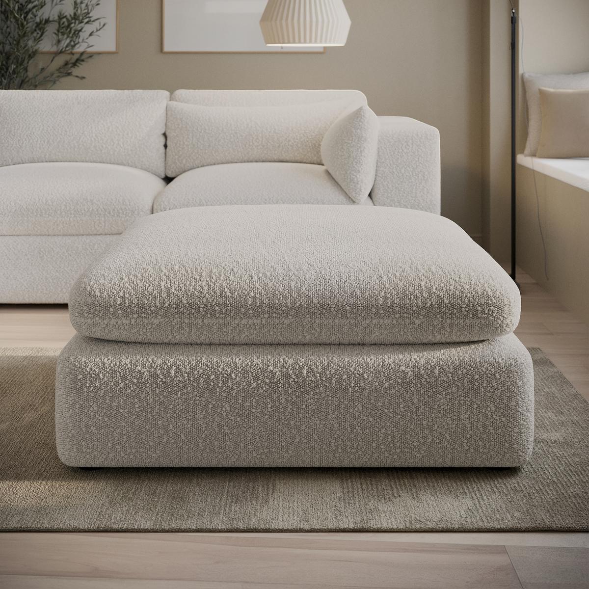 GRADE A1 - Beige Boucle Footstool - Hudson