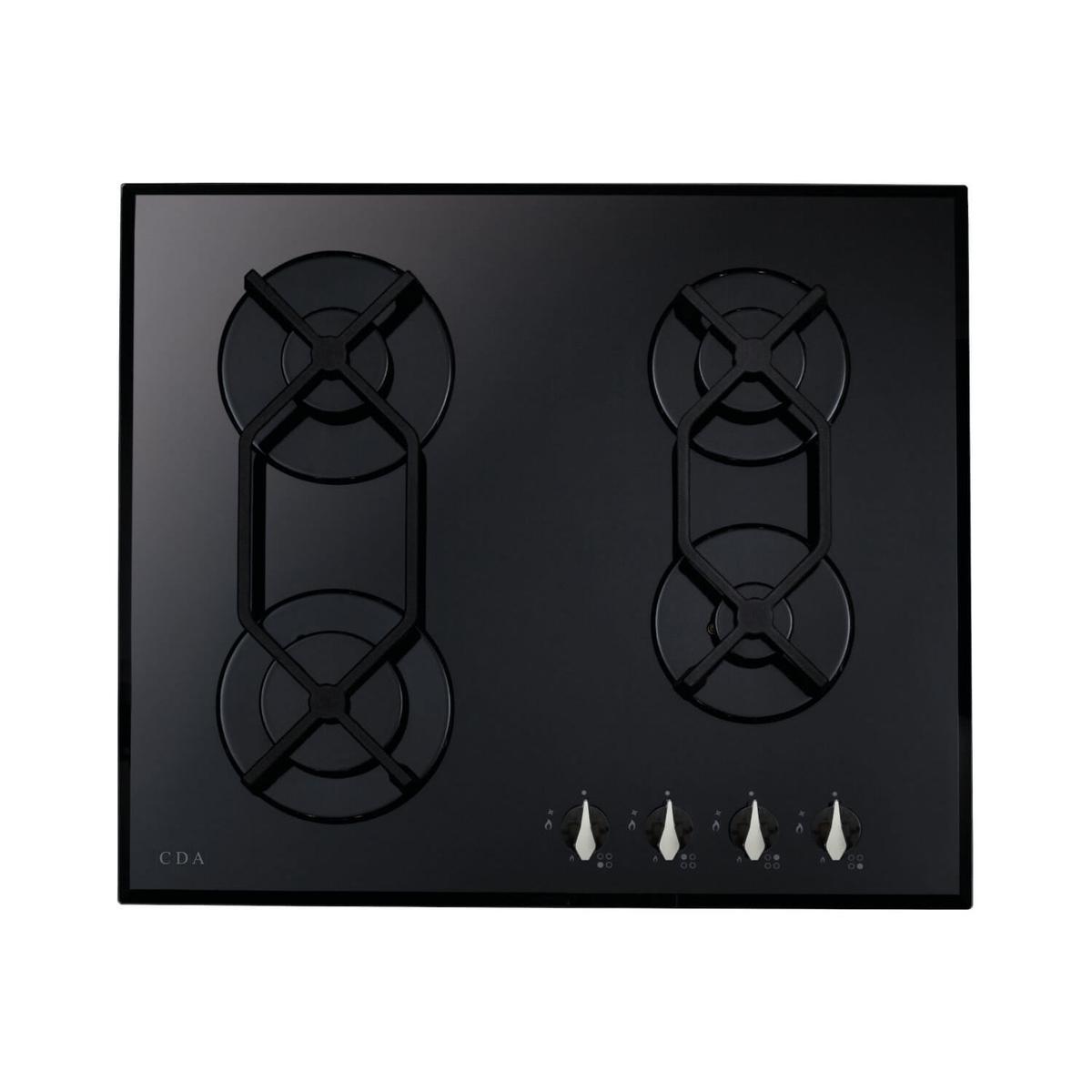 CDA 60cm 4 Burner Gas Hob - Black Glass
