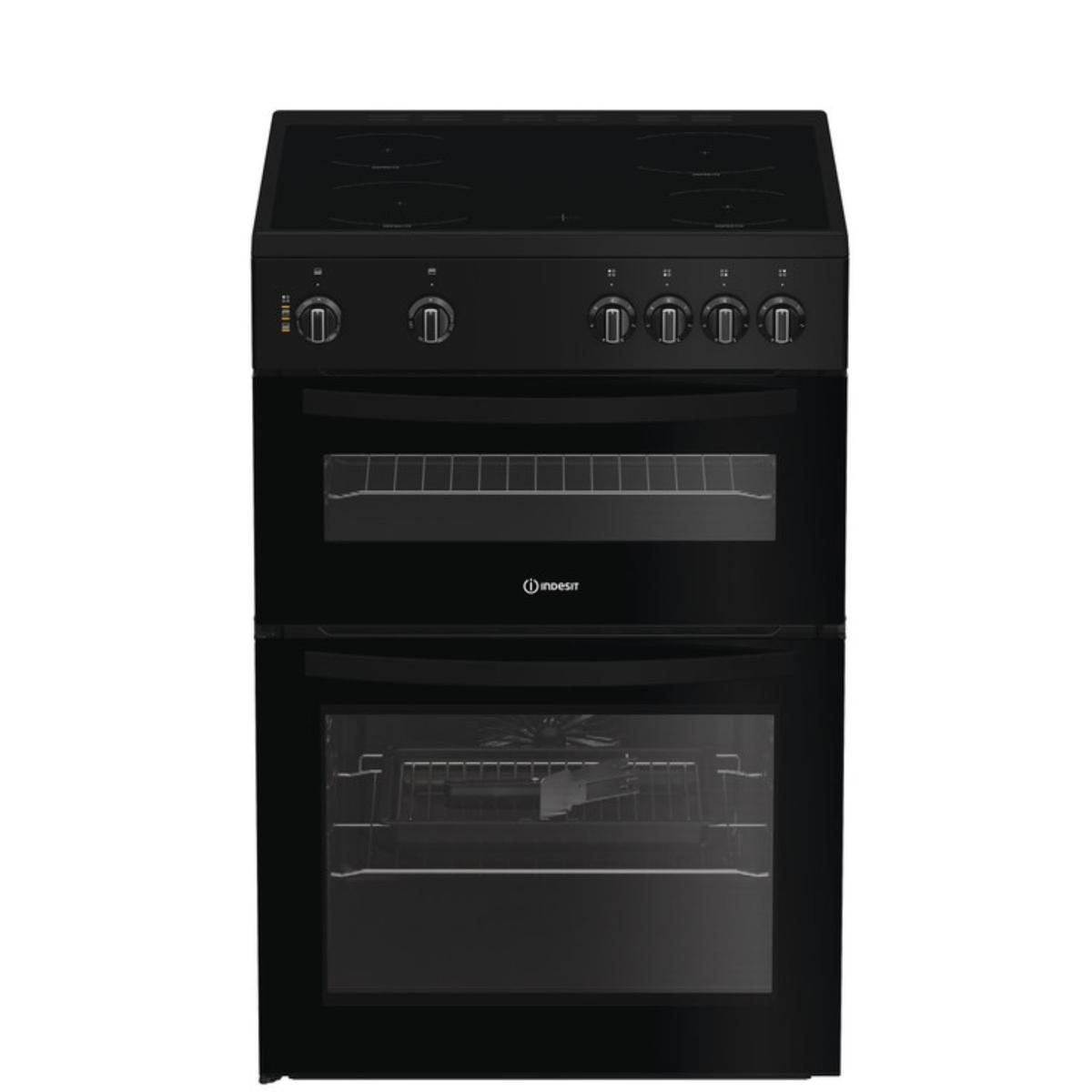 Indesit 60cm Double Oven Electric Cooker - Black