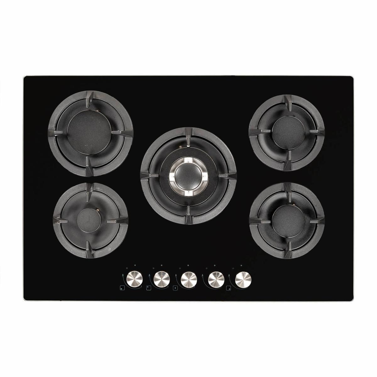 electriQ 75cm Gas on Glass 5 Burner Gas Hob - Black