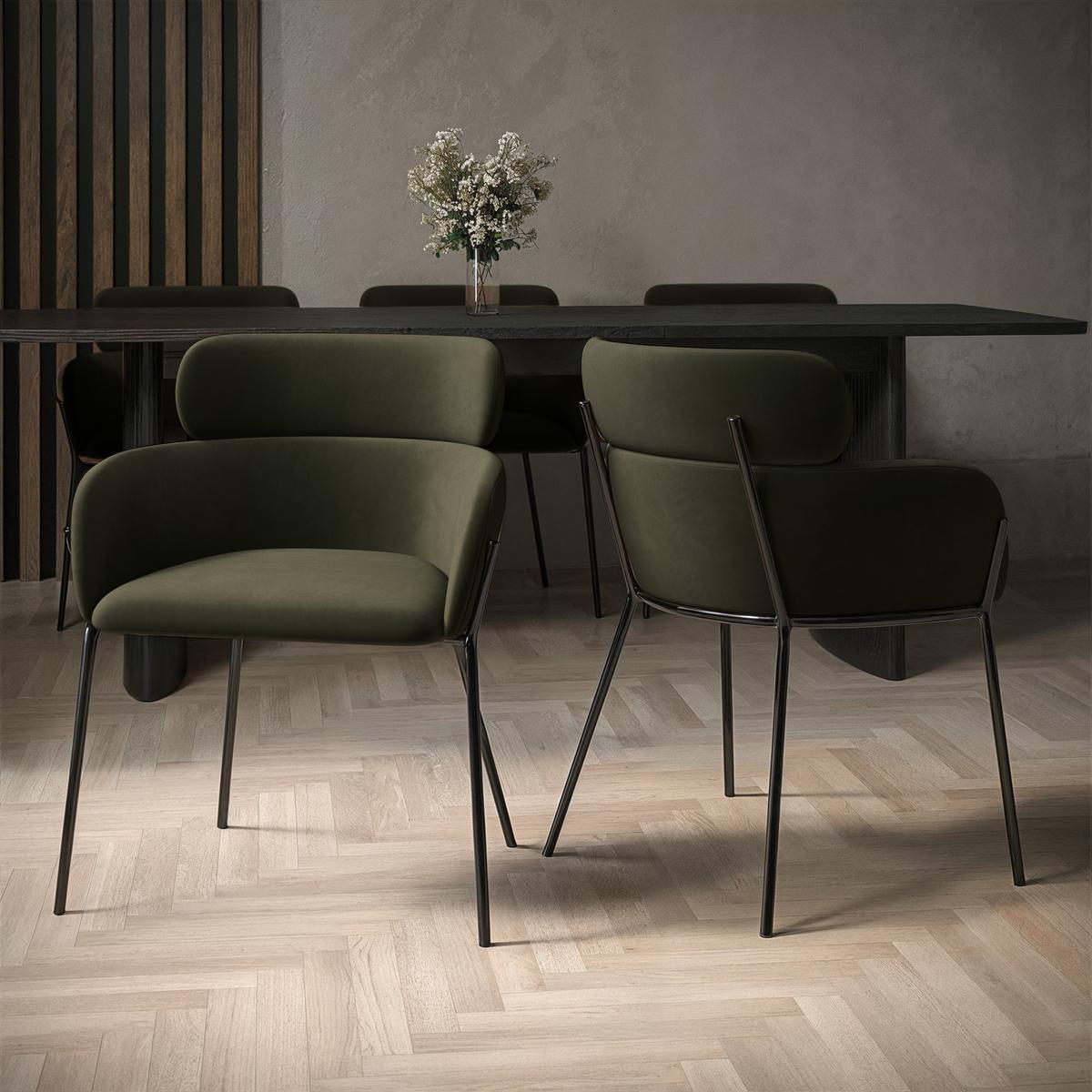 ONLY OPENED - Set of 2 Green Velvet Curved Dining chairs - Isla