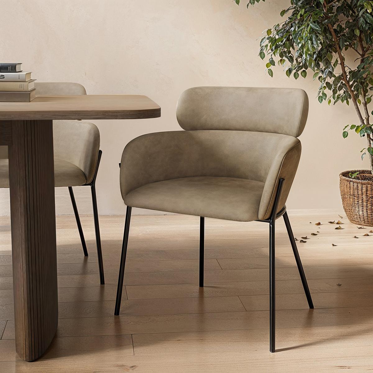ONLY OPENED - Set of 2 Beige Faux Leather Curved Dining Chairs - Isla