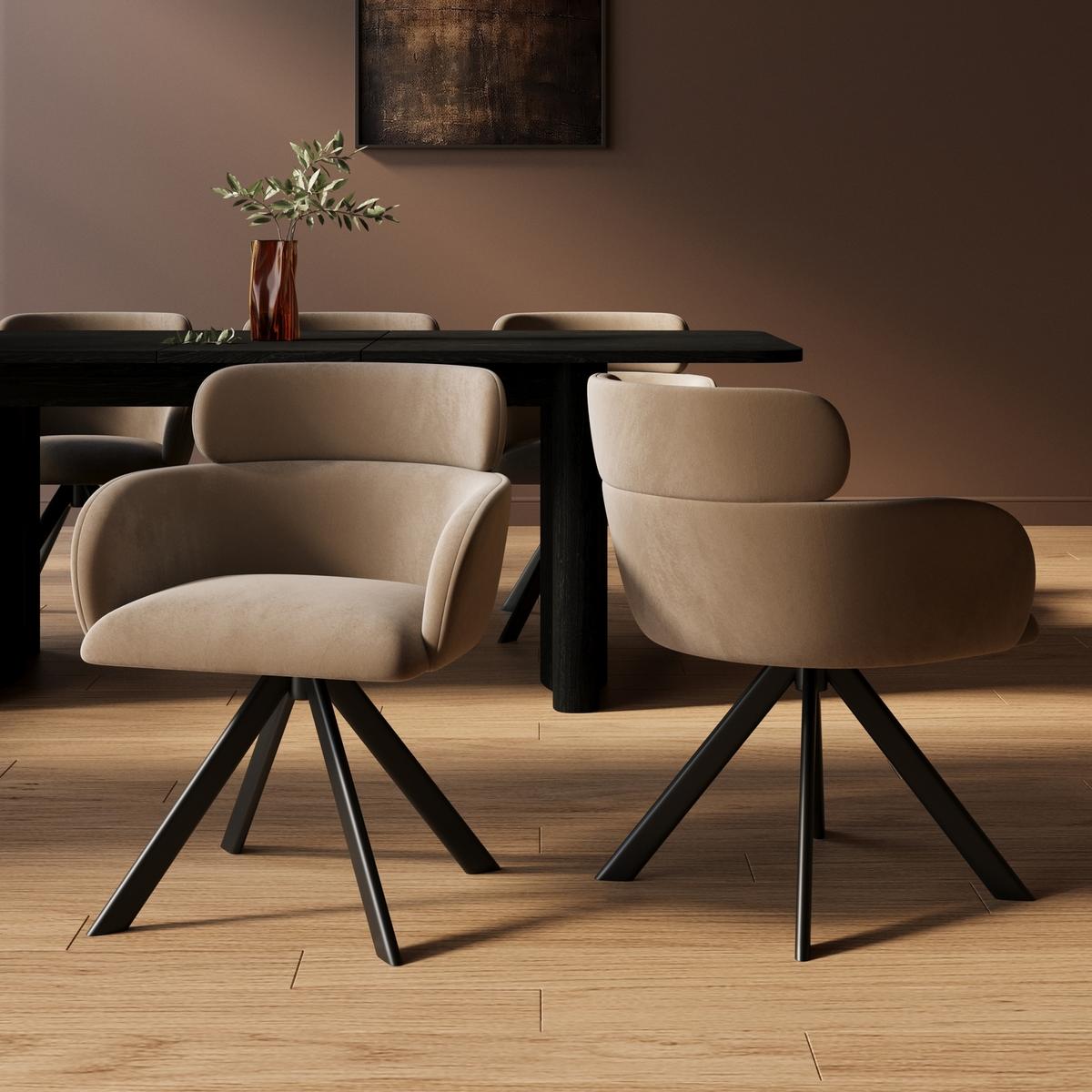 GRADE A1 - Set of 2 Beige Velvet Curved Swivel Dining Chairs - Isla