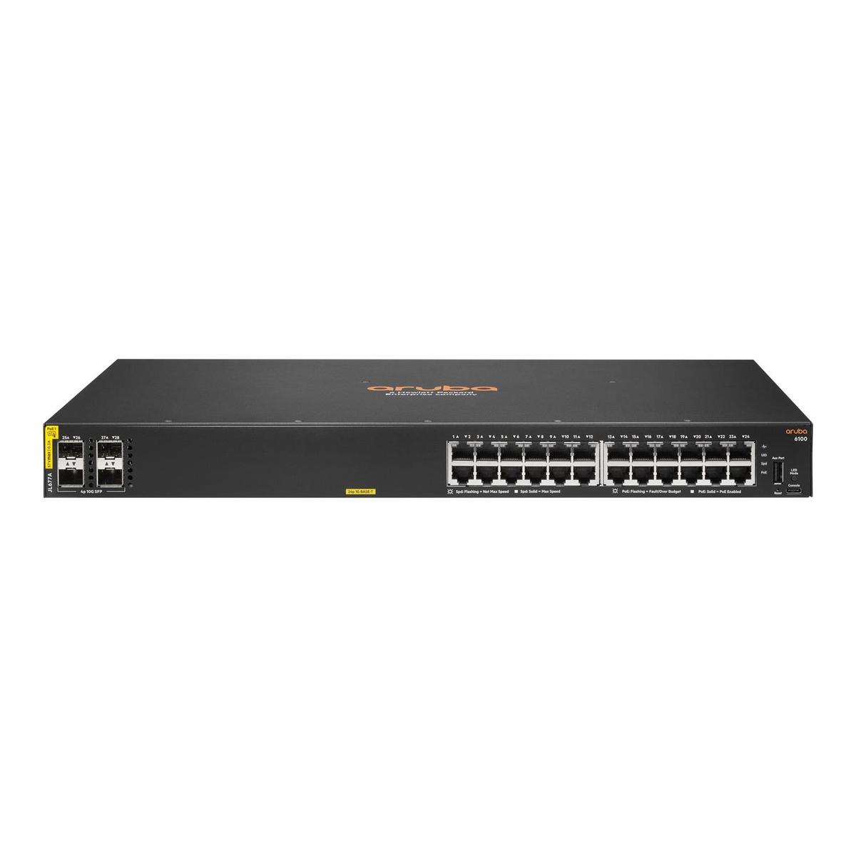 HPE Aruba Networking C-Port 6100 24G 24-Port CLass4 PoE+ with SFP+ Managed Rack-Mountable Switch 370W