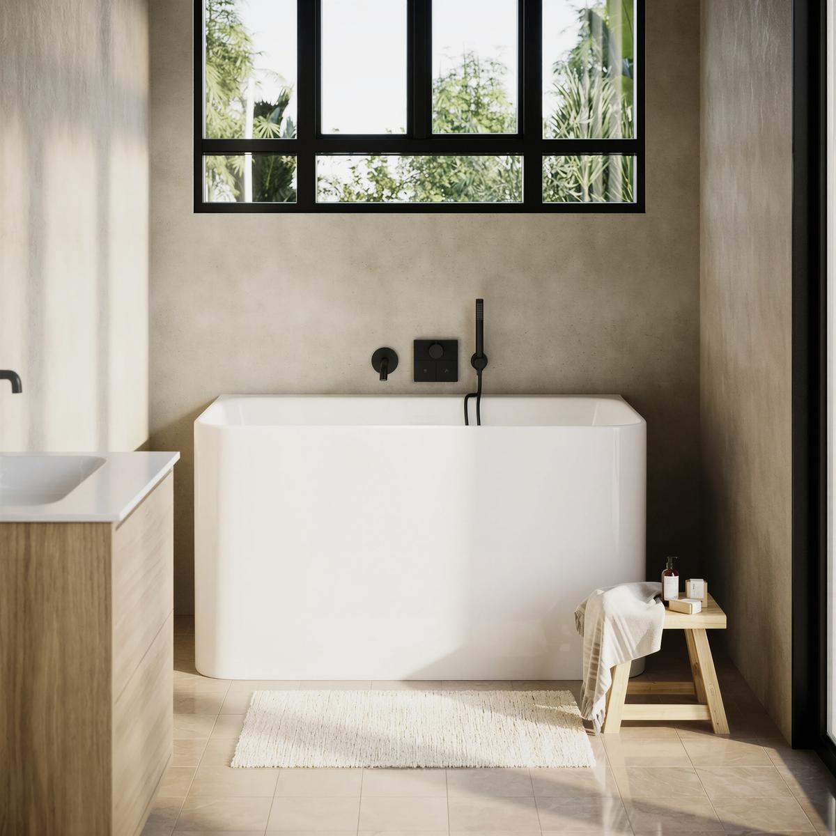 Freestanding Back to Wall Japanese Soaking Deep Bath With Seat 1200x700x660 - Koto